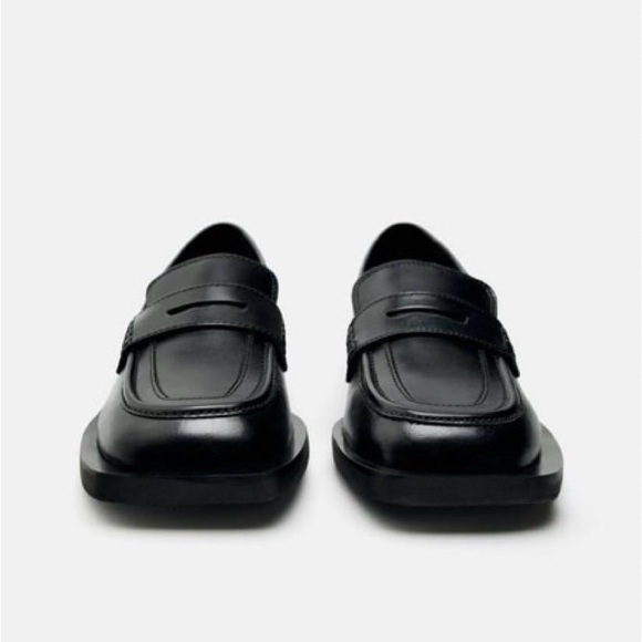 Zara Square Toe Leather Loafers Size 6.5(37) - Picture 3 of 12